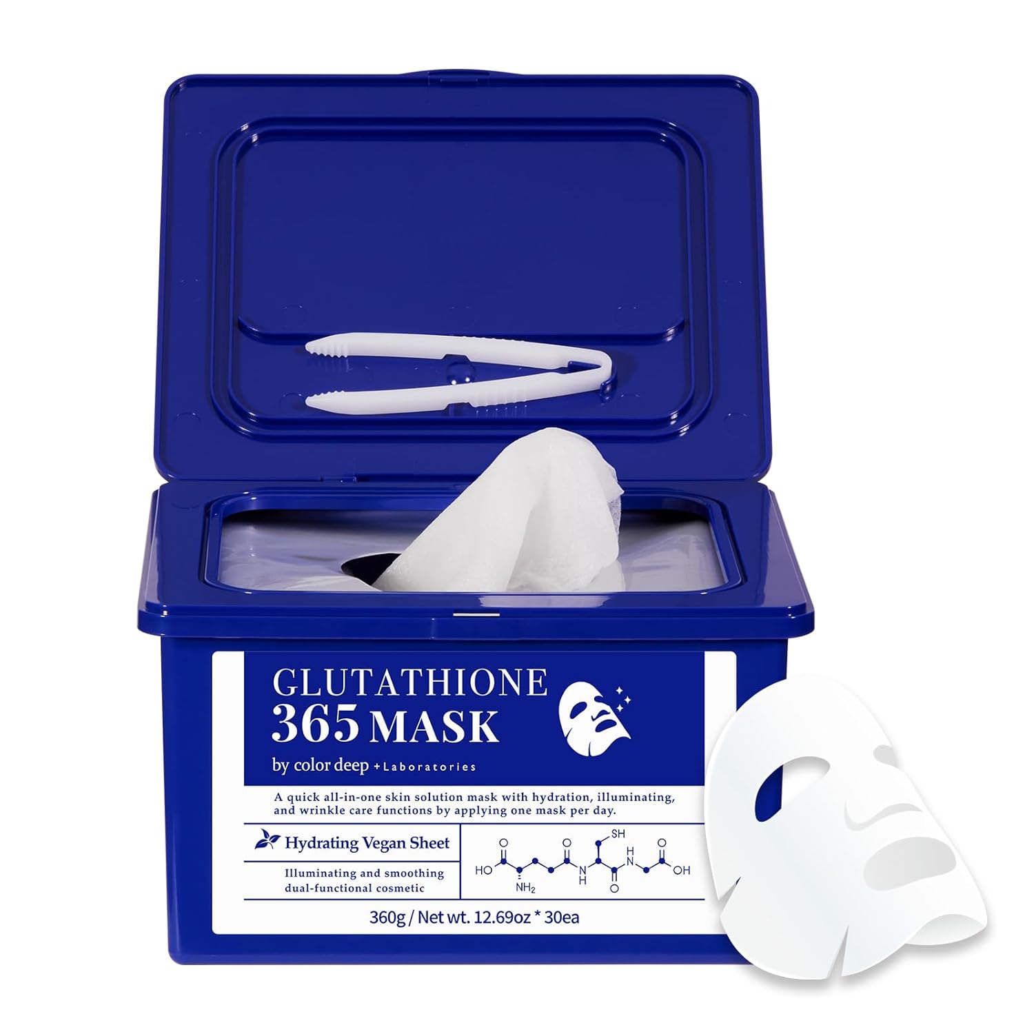 Color Deep Laboratories Color Deep Glutathione 365 Mask(1pack, 30sheets, 360g)/ 99% Pure Glutathione, 100% Plant-Based Vegan Sheet Quick all-in-one Color Deep Laboratories Color Deep Glutathione 365 Mask(1pack, 30sheets, 360g)/ 99% Pure Glutathione, 100% Plant-Based Vegan Sheet Quick all-in-one