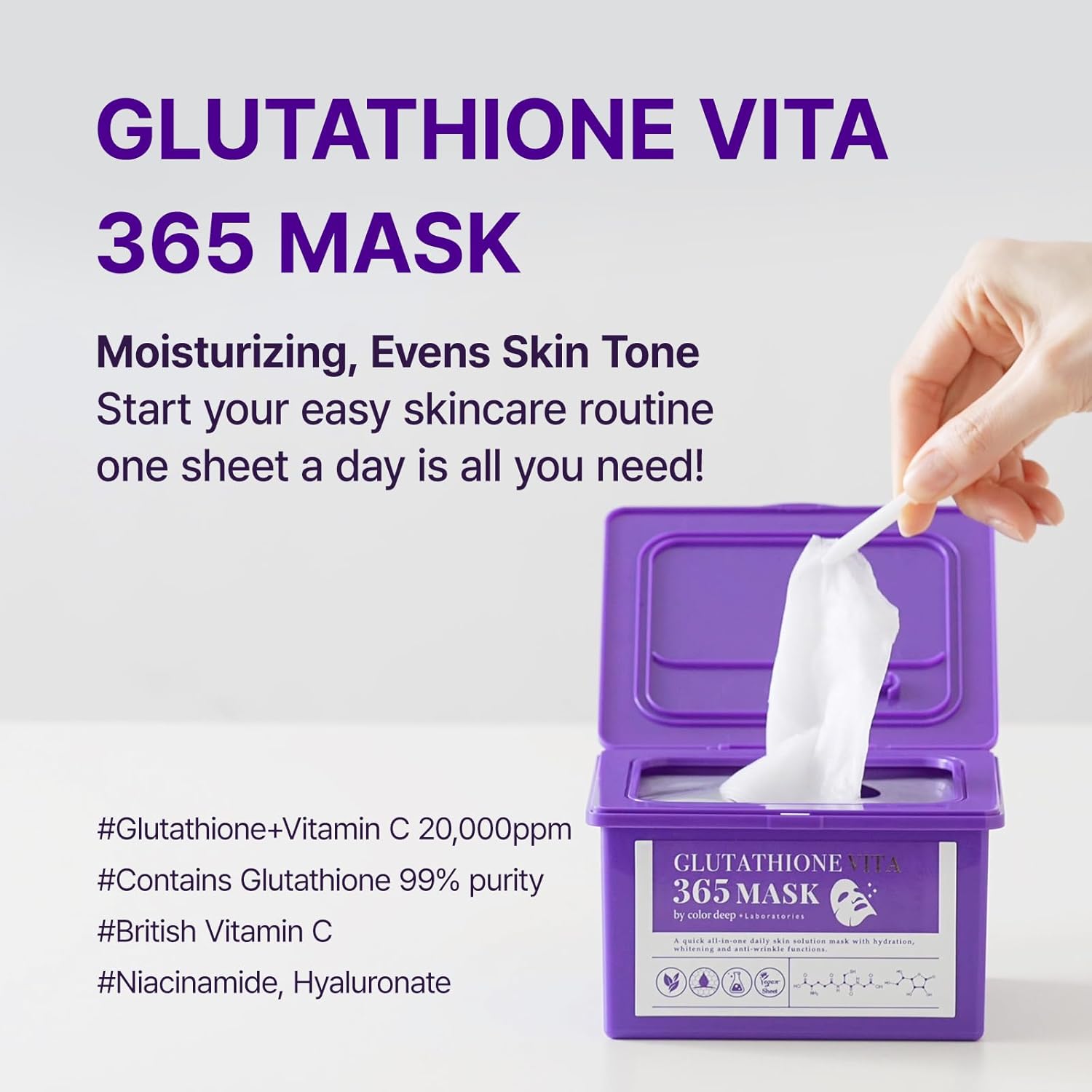 Glutathione Face Mask 30 Pack | Vegan Sheet Mask with Vitamin C & Niacinamide Ezburself.com Glutathione Face Mask 30 Pack | Vegan Sheet Mask with Vitamin C & Niacinamide Ezburself.com