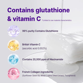Glutathione Face Mask 30 Pack | Vegan Sheet Mask with Vitamin C & Niacinamide