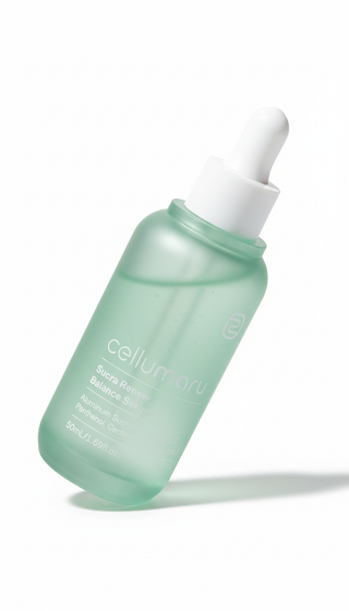 Angled view of serum bottle